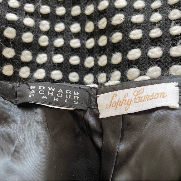 Edward Achour Paris Black White Knit Dot Wool Below The Knee Pencil Skirt Size 6 - Picture 5 of 9